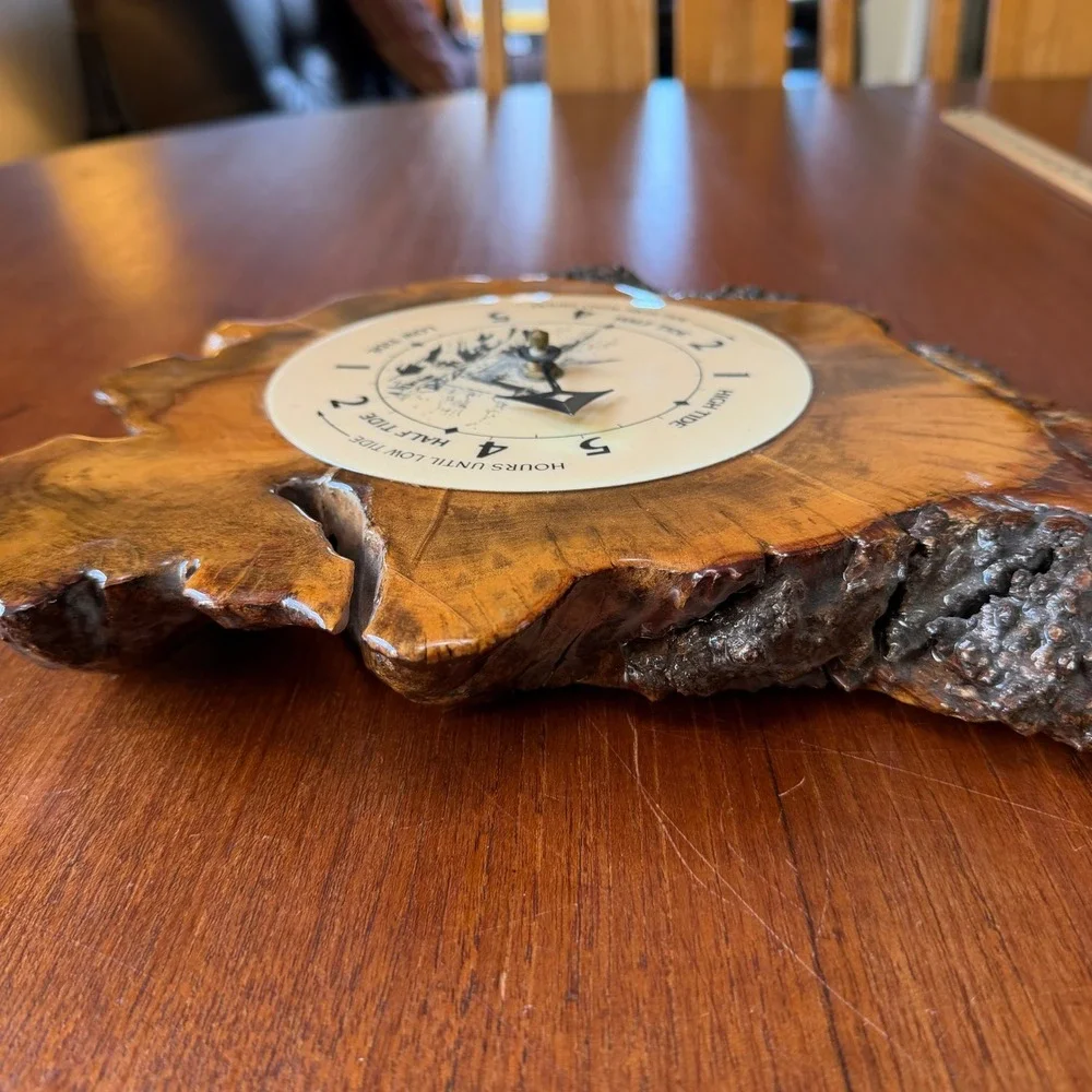 Vintage Live Edge Wood Slab Tide Clock Lighthouse Coastal Nautical Alaska Ocean
